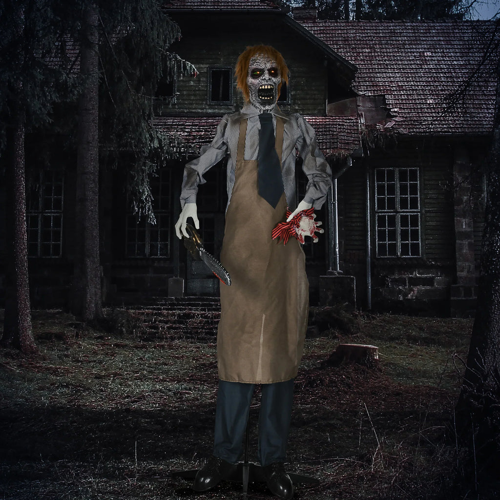HOMCOM Life Size Outdoor Halloween Decoration Animatronic Chainsaw