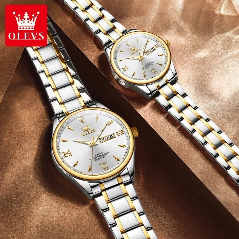 OLEVS 9806 Brand Couple Watch Calendar Waterproof Luminous Quartz Watch for Men's and Lady's Original Fashion Lover's Watches