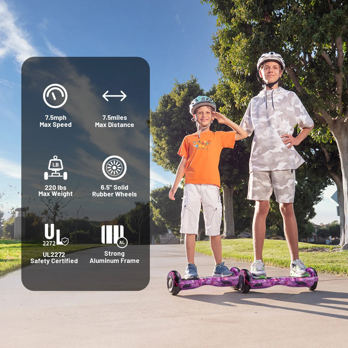 SIMATE P6 Hoverboard, 6.5" Self Balancing Scooter, All Terrain Hover Boards with Bluetooth, APP Control and LED Lights for Kids Adults