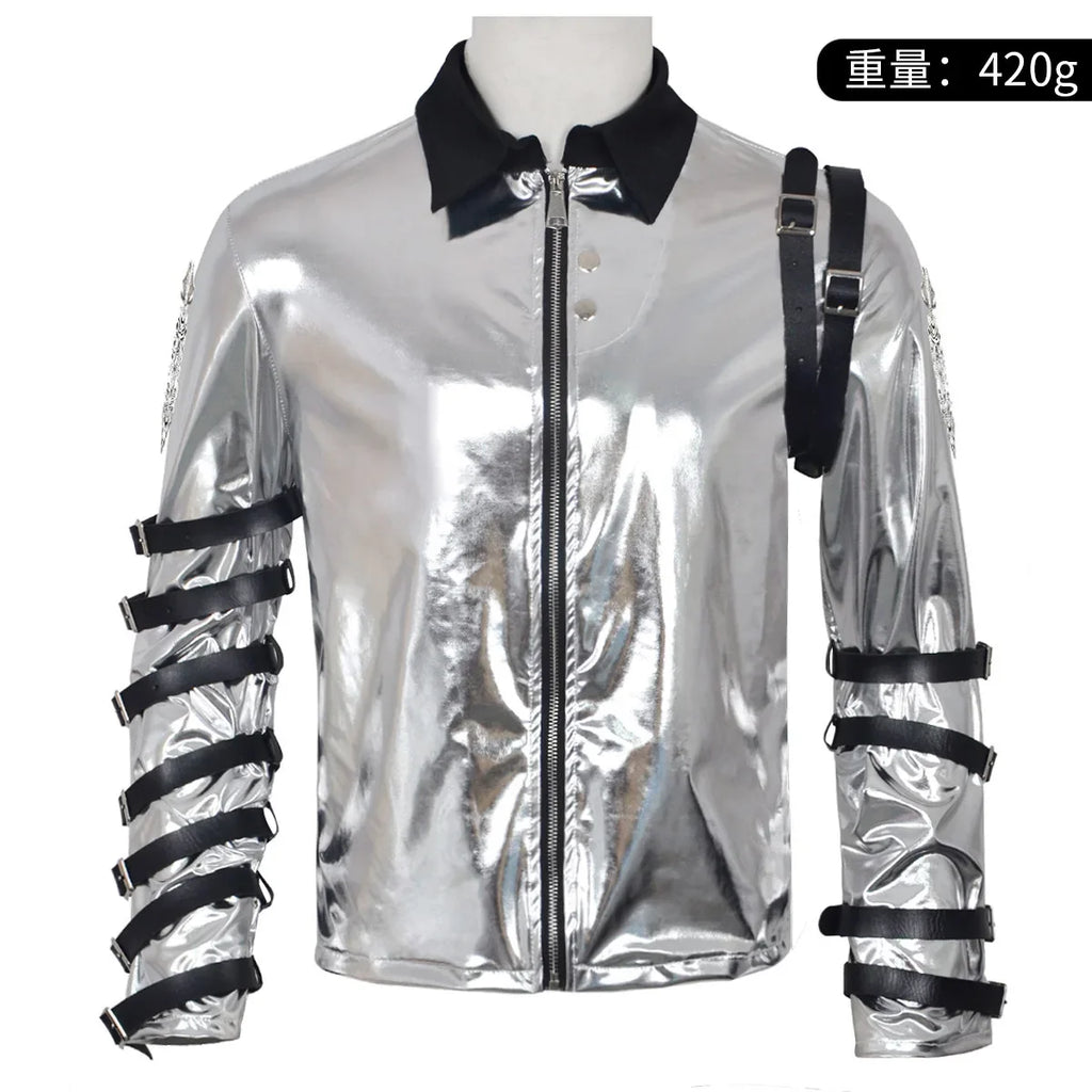 New In Stock: Michael Jackson Bad Era Silver Jumpsuit. Retro Rock Star Stage Performance Bodysuit & Top