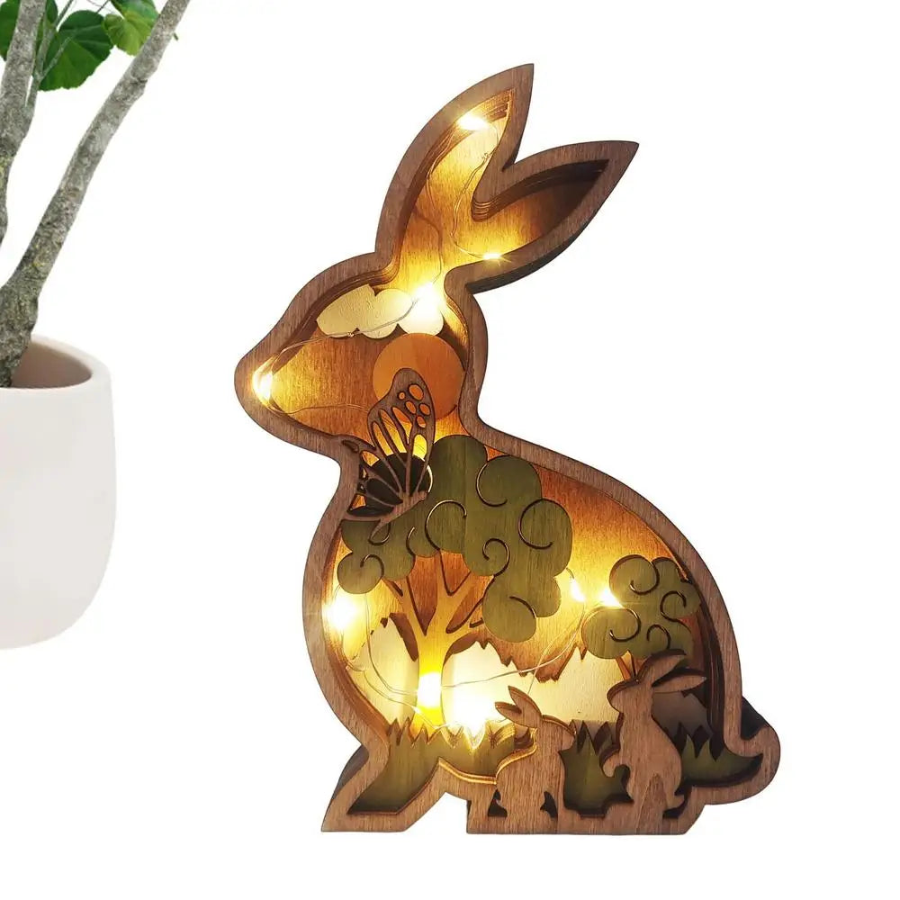 Wooden LED Animal Ornament, Rabbit, Butterfly, Chicken or Bird