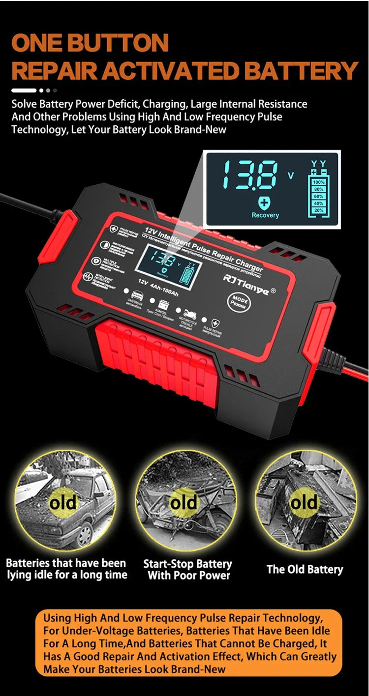 EAFC 12V 6A Automatic Lead-Acid Battery Charger with LCD