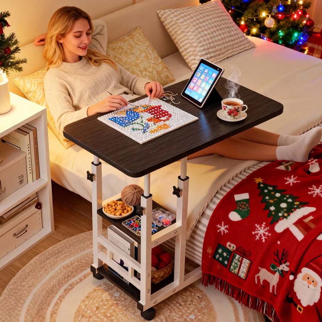 Mobile Height-Adjustable Laptop Desk with Dual Shelves