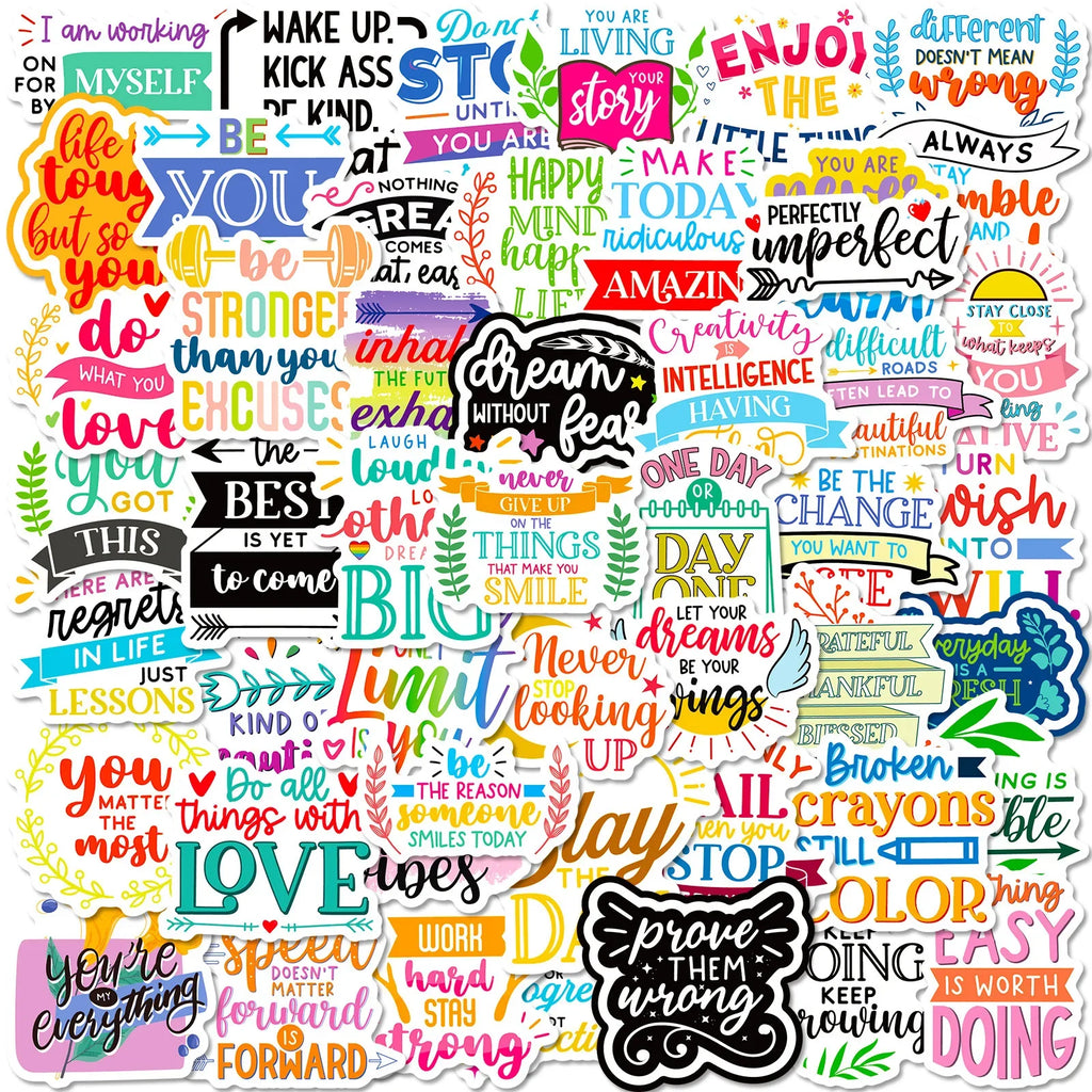 50 PCS Motivational Text Stickers English Short Sentences, Decorative Water Cup Wall Stickers