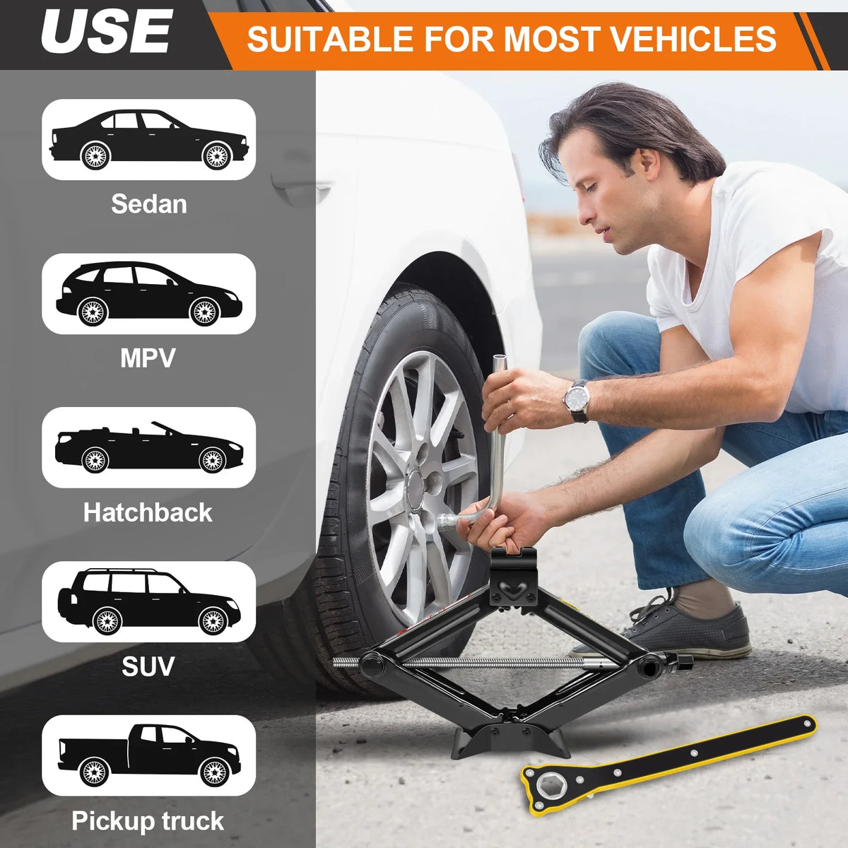 DayPlus 2-Ton Scissor Jack with Ratchet Handle