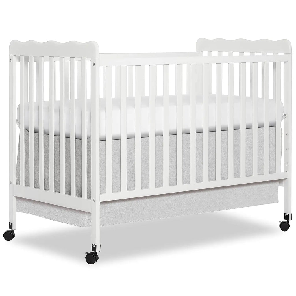 White 3-in-1 Convertible Baby Crib with 4 Height Adjustments, Toddler Bed Conversion & Locking Wheels