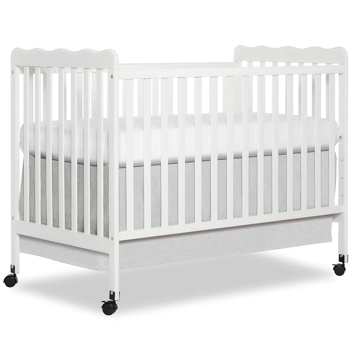 White 3-in-1 Convertible Baby Crib with 4 Height Adjustments, Toddler Bed Conversion & Locking Wheels