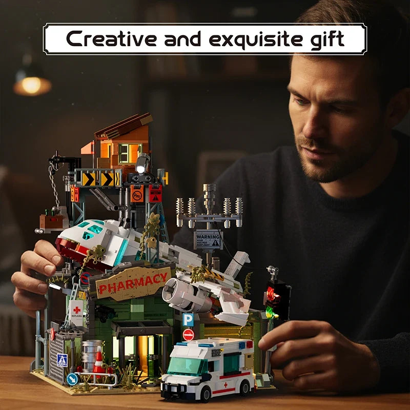 2076-Piece Wrecked Plane Pharmacy Building Block Set