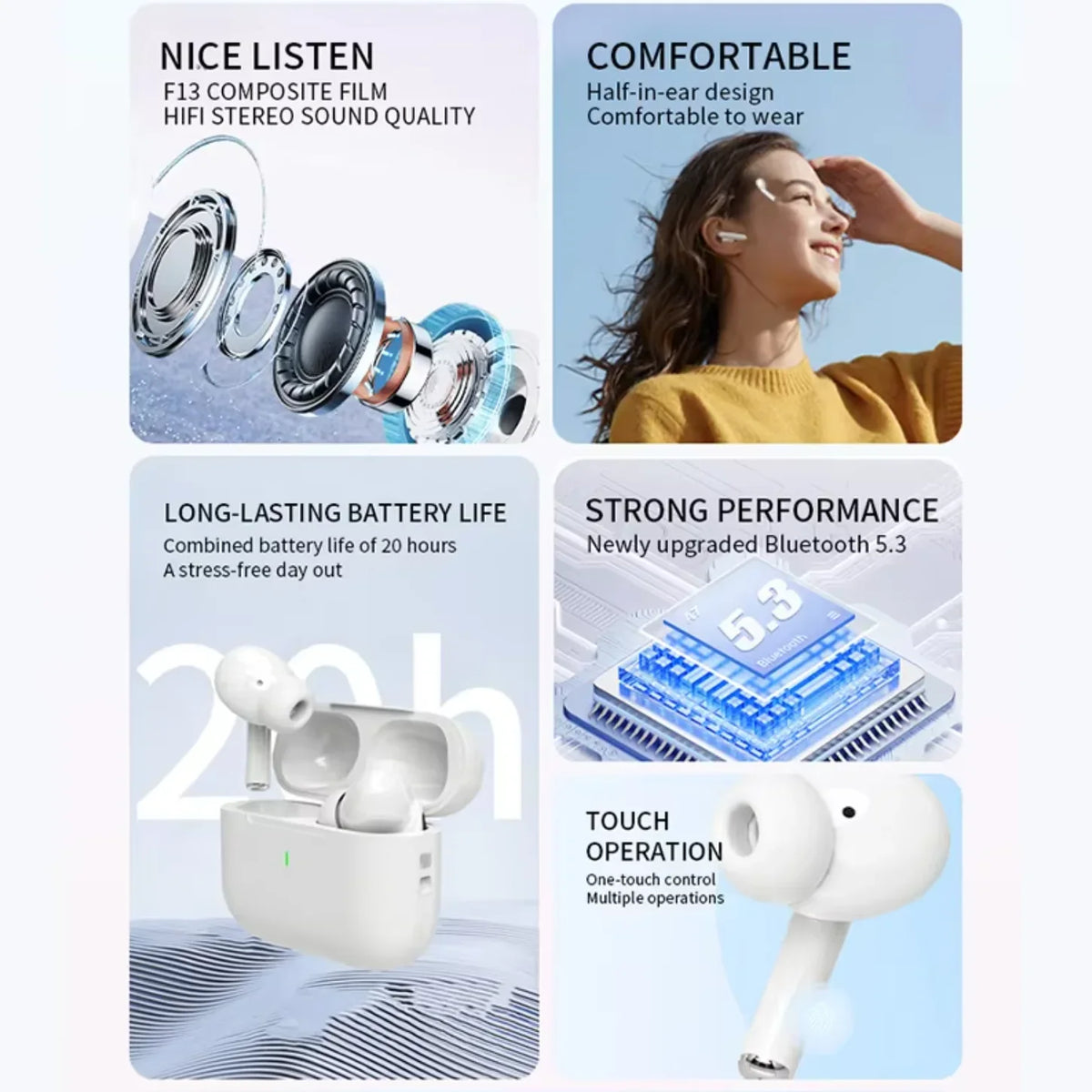 UEESFIT A5 TWS Bluetooth Earphones HiFi Sound Headphones Headset True Wireless Bluetooth Earphones ANC Noise Canceling Earbuds