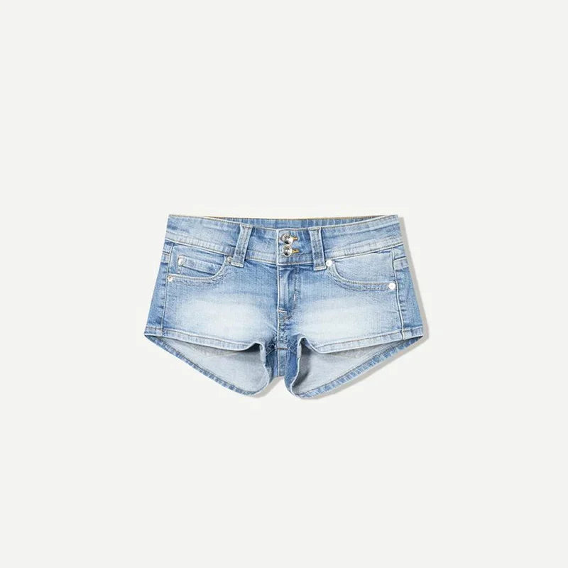 Y2k Zipper Denim Mini Shorts For Women Sexy Low Waist Pocket Peachy Bottom Short Jeans Female Chic Street Evening Club Partywear