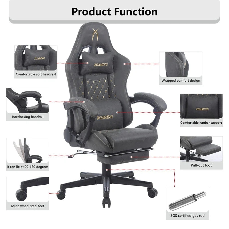 New Design Reclining Gamer Chair with Footrest Brown Gaming Chair