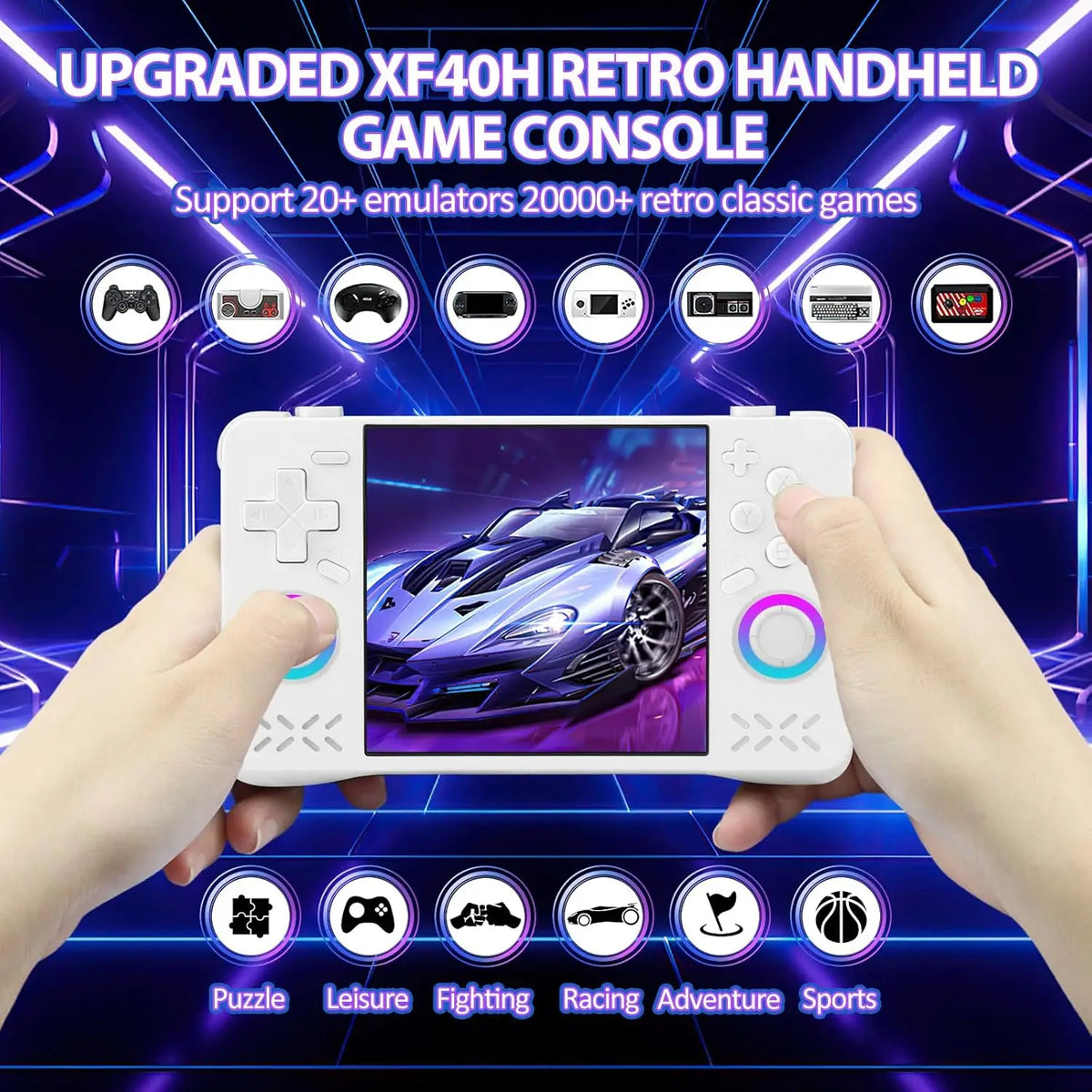 Upgraded XF40H Handheld Game Console Retro Gaming Console Preloaded Classic Games 4.0 Inch 4K HD IPS Screen Open Source Linux