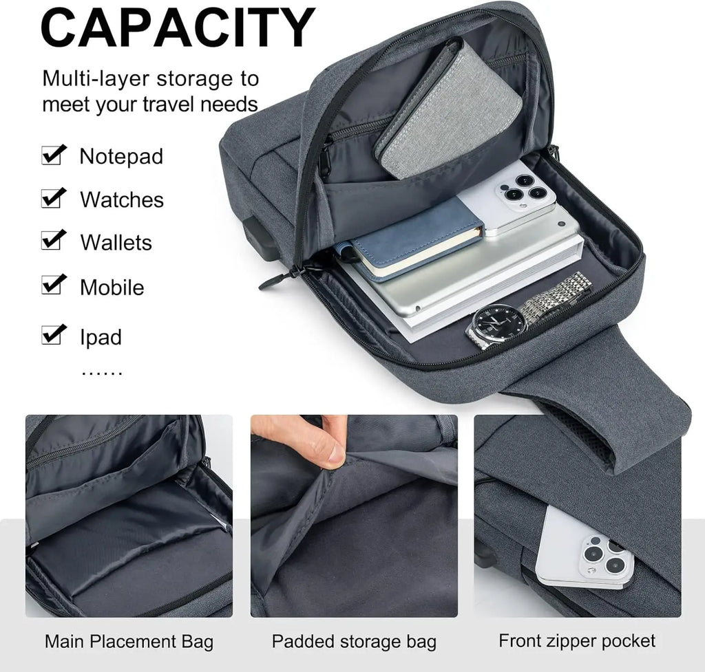Sling Bag Crossbody Bags Men with USB Charging Port Small Messenger Bag Cross Body Shoulder Bag Sling Backpack Women