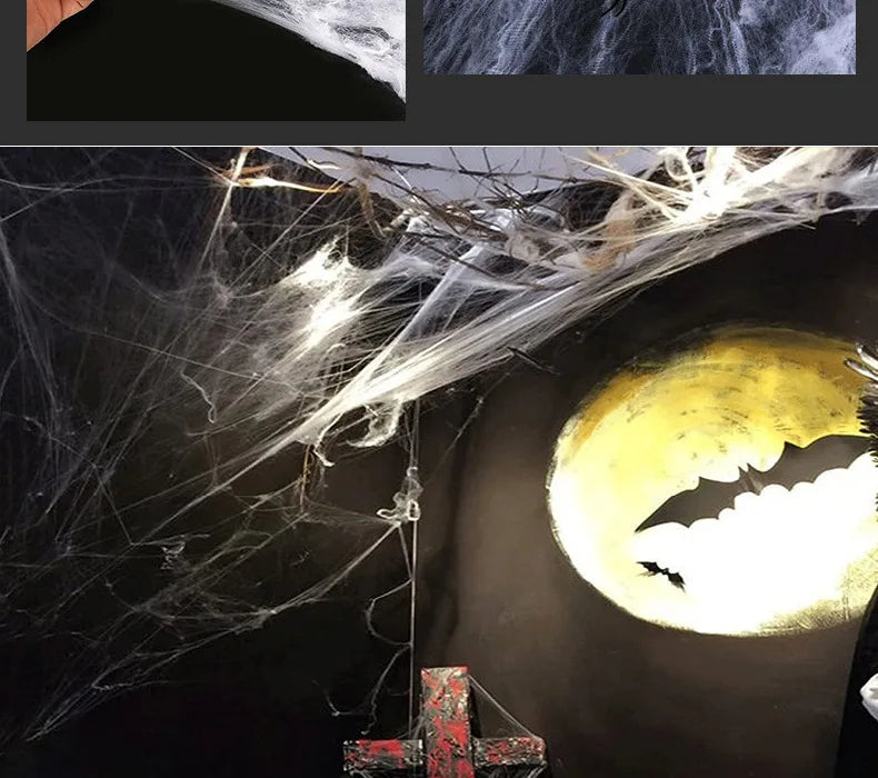 Halloween Spider Web Cobweb Decoration with Two Spider Props