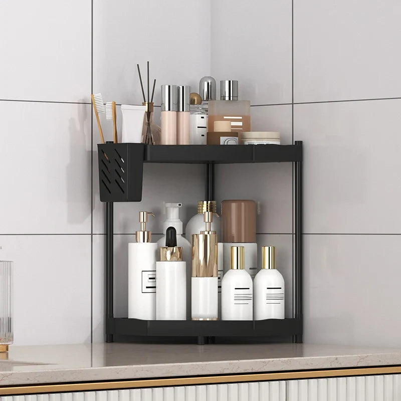 1PC Rust-Proof Corner Shower Triangle Rack 2/3 Tier Bathroom Organizer Shampoo Storage Shelf with Hooks for Bathroom Storage