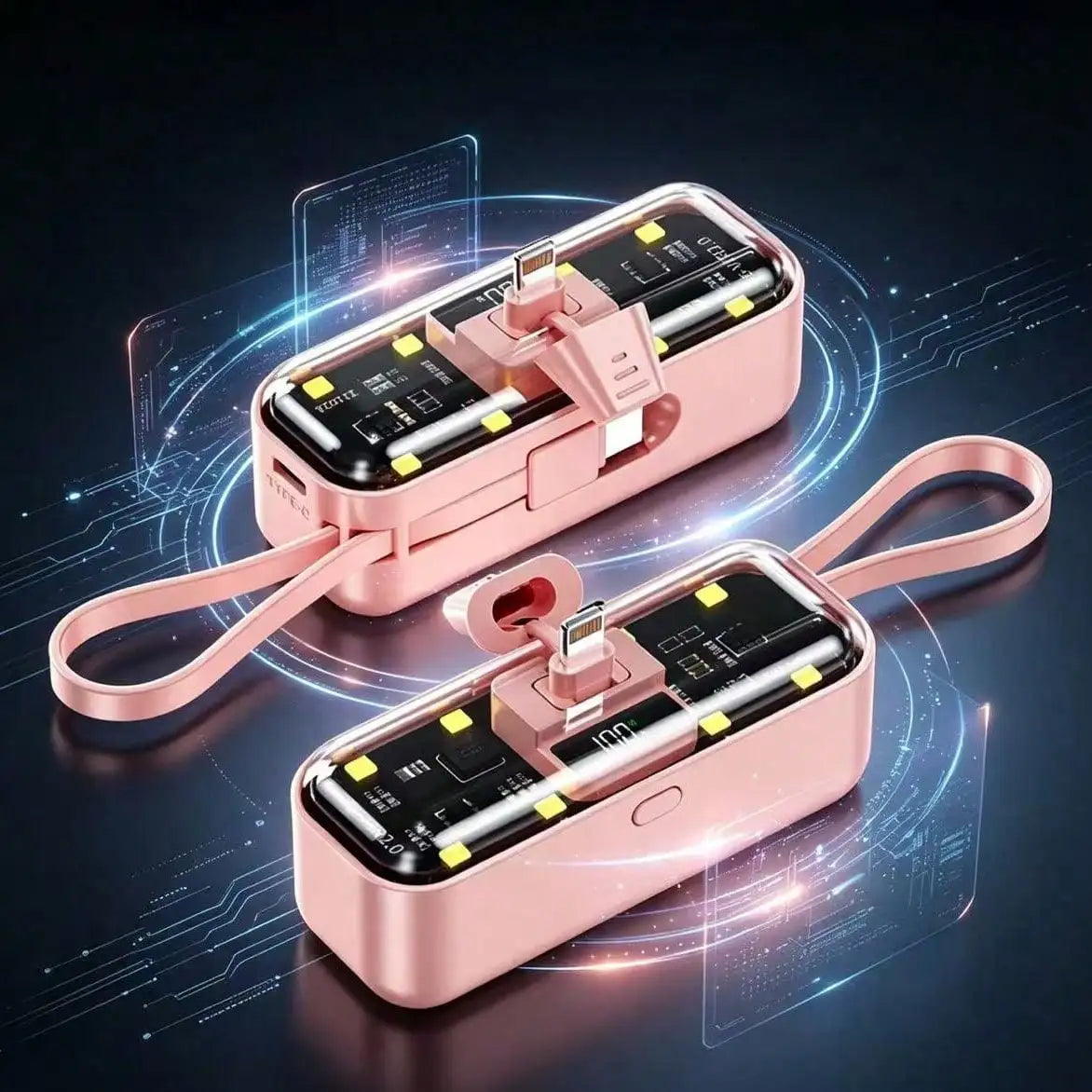 Mini 5000mAh Power Bank, 22.5W Fast-Charging Phone Charger, Built-In Charging Plug And Output Cable, LCD Smart Display, Plug Compatible With IPhone 14/13/12/11/10