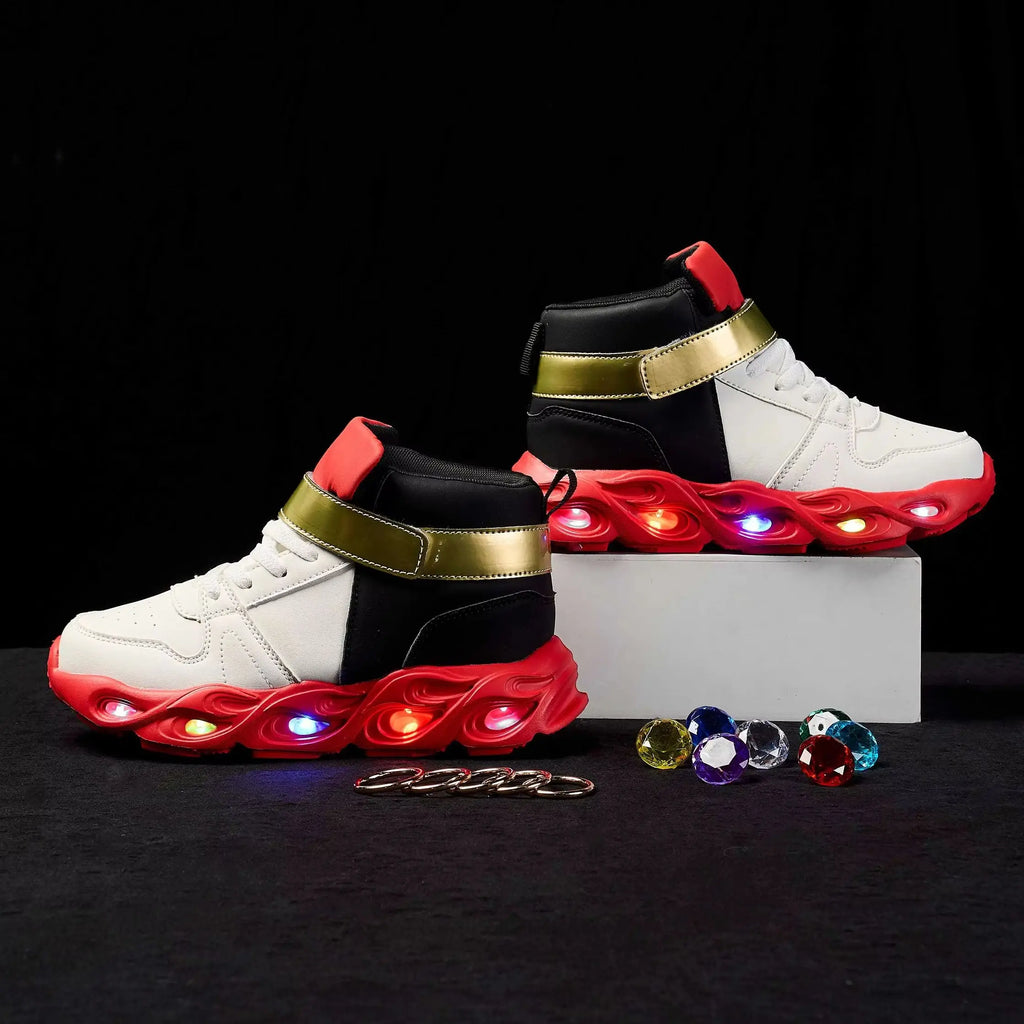Shadow Shoes Sonic Shadow Shoes for Boys LED Light Up Sneakers Kids High Top Sport Shoes Red Black Casual Running Shoes
