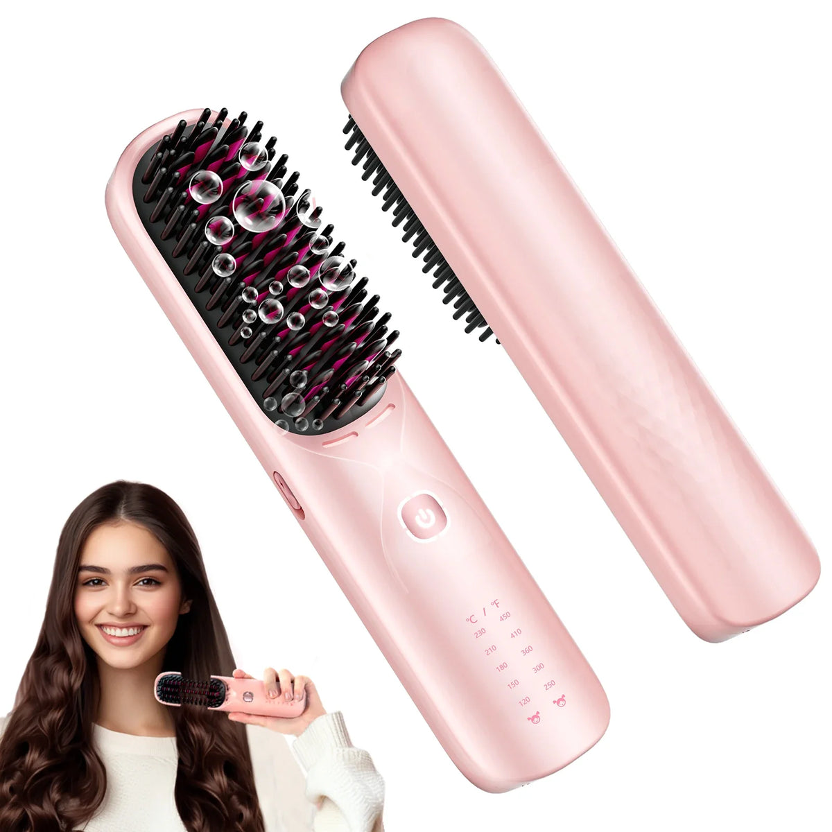 10000mAh Cordless Hair Straightener Comb Brush 5S Fast Heating for Travel - 300M Negative Ions for Frizz-Free Shine for Women