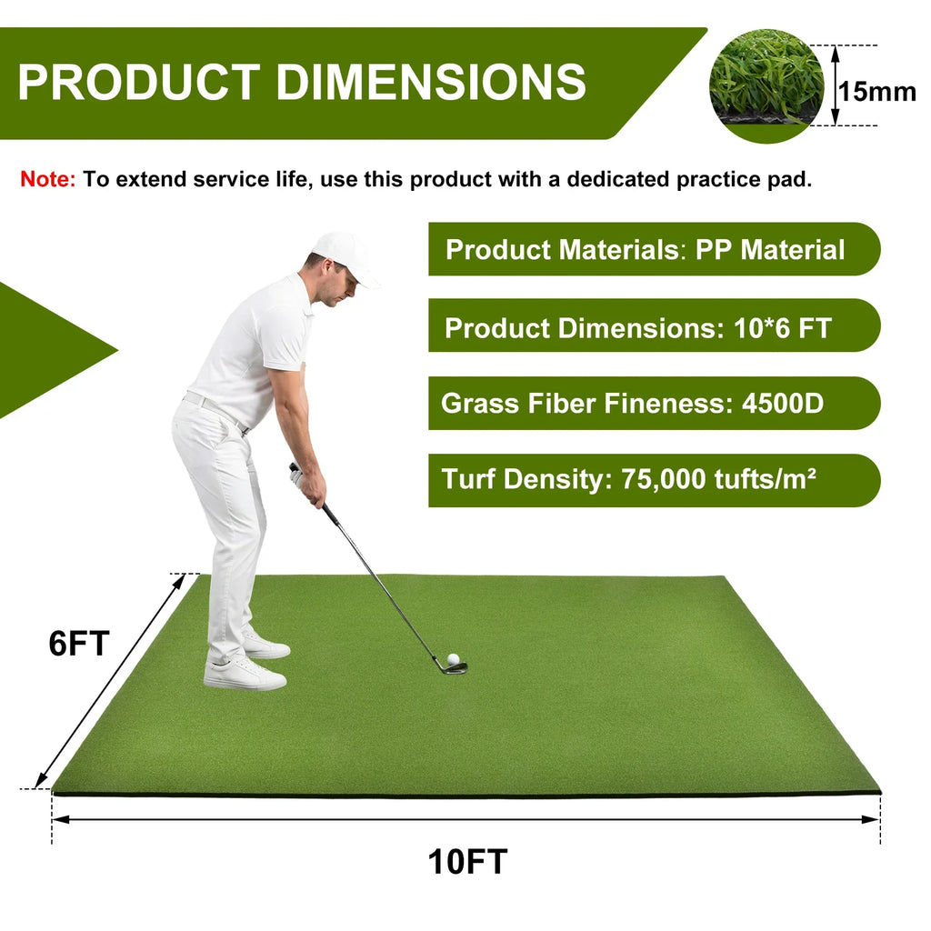 6x10 ft Golf Simulator Turf Putting Green Practice Mat, 15mm Pile Non-Slip Backing for Home Simulator Basement Garage, Artificial Turf for Driving Range(Only Grass Turf)