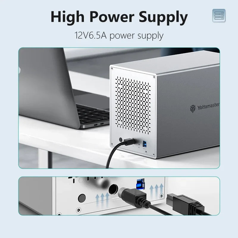 Yottamaster 5 Bay External Hard Drive Enclosure USB3.0 HDD BOX for 3.5/2.5 Inch SATA HDD Support 5 x 16TB Storage RAID Case(DAS)