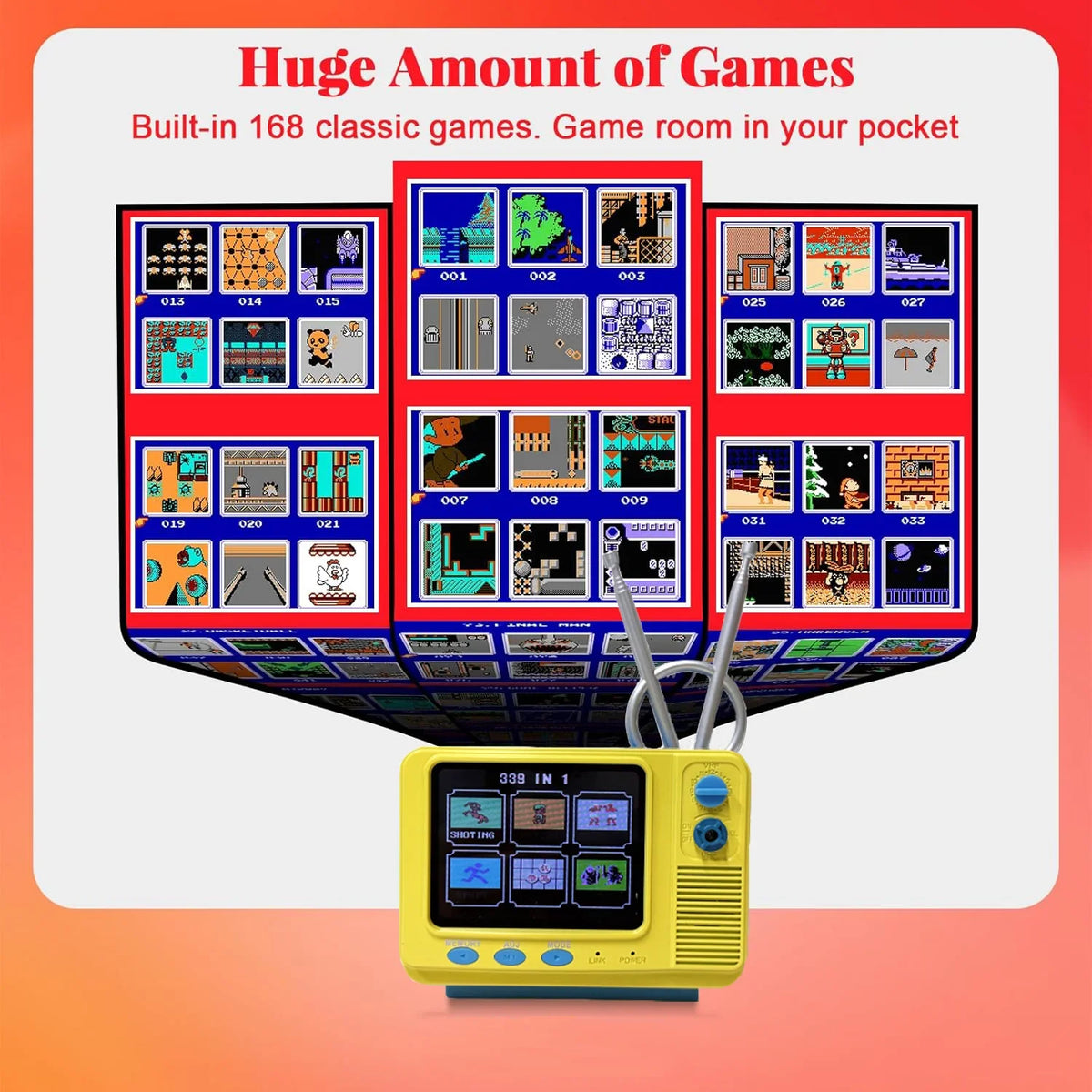 Retro Mini TV Game Console with Wireless Controller Built-in 168 Classic Games Handheld Game Player Support AV Output for Kids