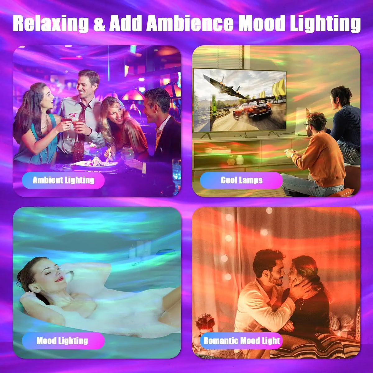 LED Aurora/Water Ripple Projector Light Starry Sky Galaxy Night Light Remote 16 Colors Auto Rotate Ambient Light for Home Room