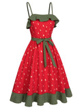 Plus Size Strawberry Print Dress Women's Red Strapless Sundress Green Lace Trim Summer Dress Free Shipping