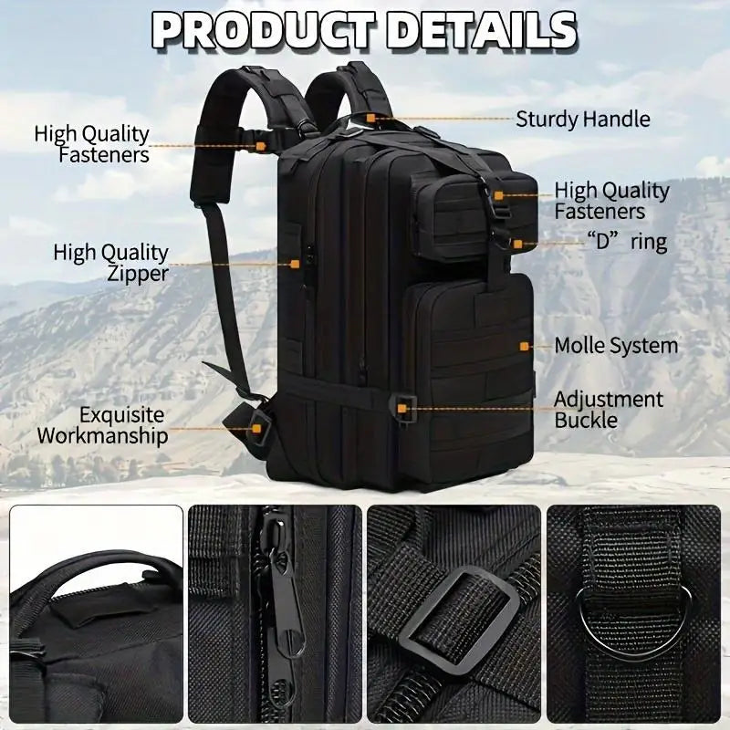 JSERYISGN 25L Tactical Hiking Backpack - Lightweight Daypack for Men & Women