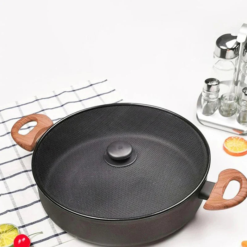 1 Pc Black Splatter Screen Anti Grease Frying Pan Oil Splash Guard Lid Fine Mesh Splash Guard Cover Lid Kitchen Tools