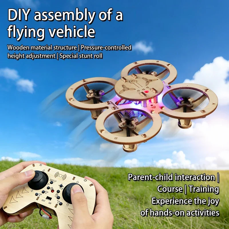 DIY Wooden Drone Kit Wooden Assembled Remote Control Toy Fixed Kit Remote Controlled Toys DIY Kit Training Quadcopters For Kids