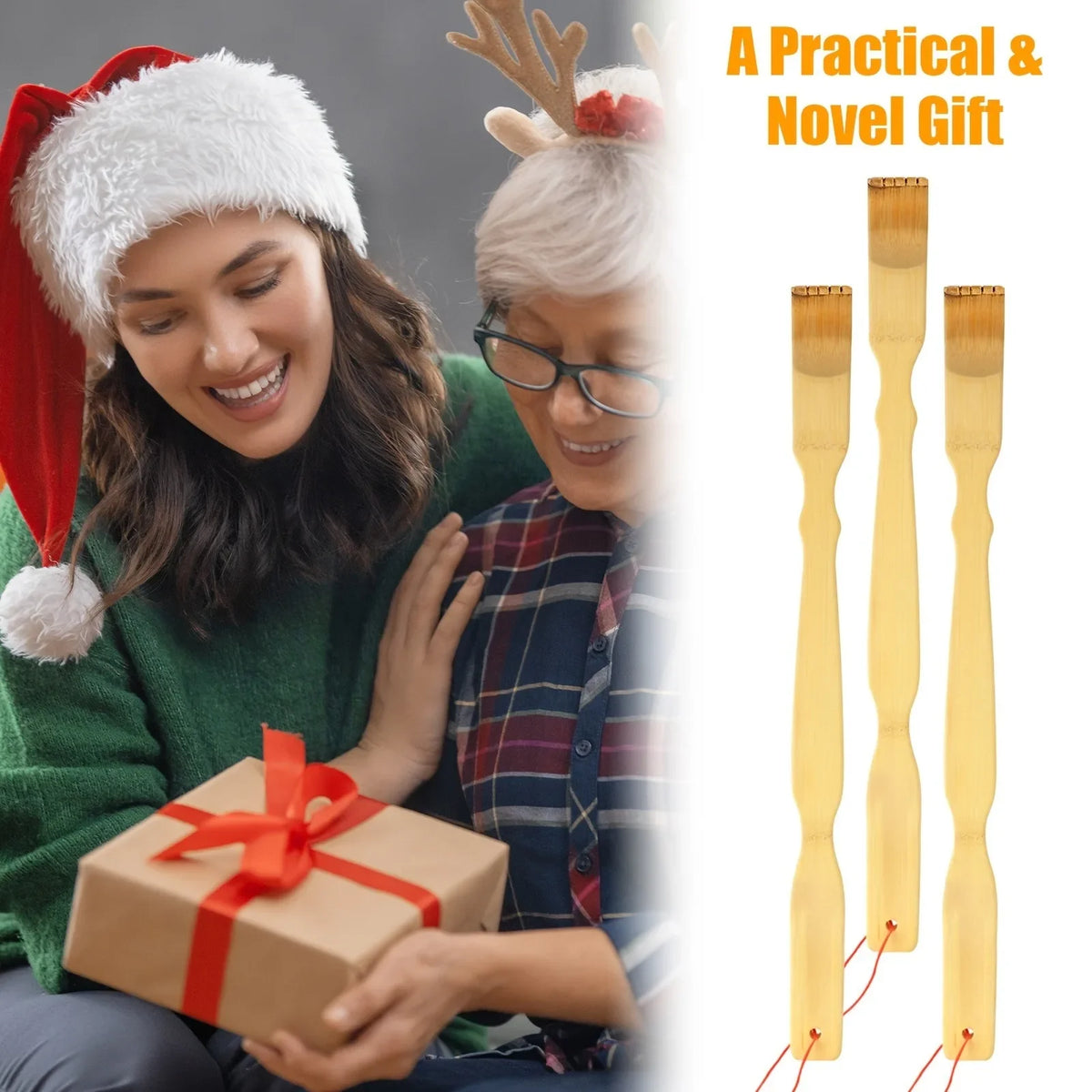 3Pcs Heavy Duty Bamboo Back Scratcher Long Handle Portable Household Daily Relax Accessory