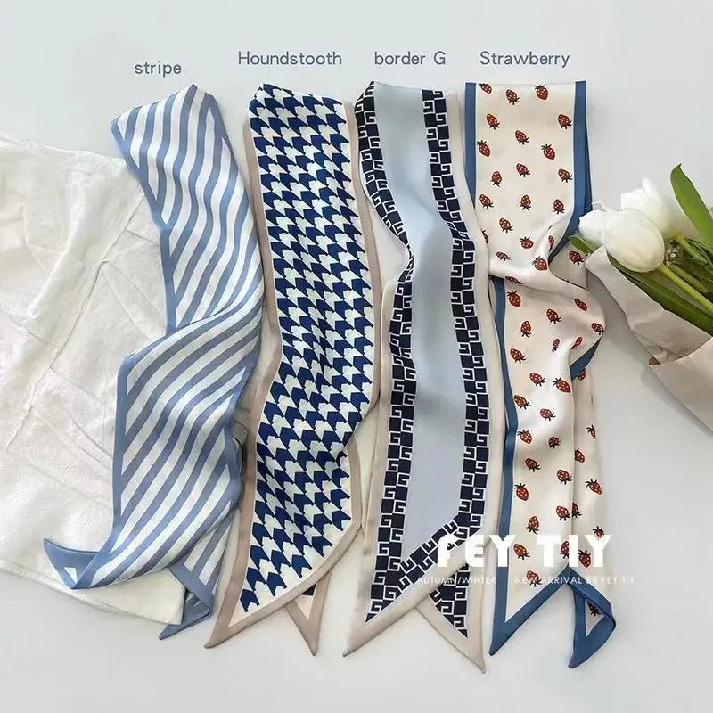 Set Series Silk Satin Scarf Women Cloth Hair Bands Headdress Accessories Lady Scarves Ribbon Neck Ties for Bag Handle/4pcs