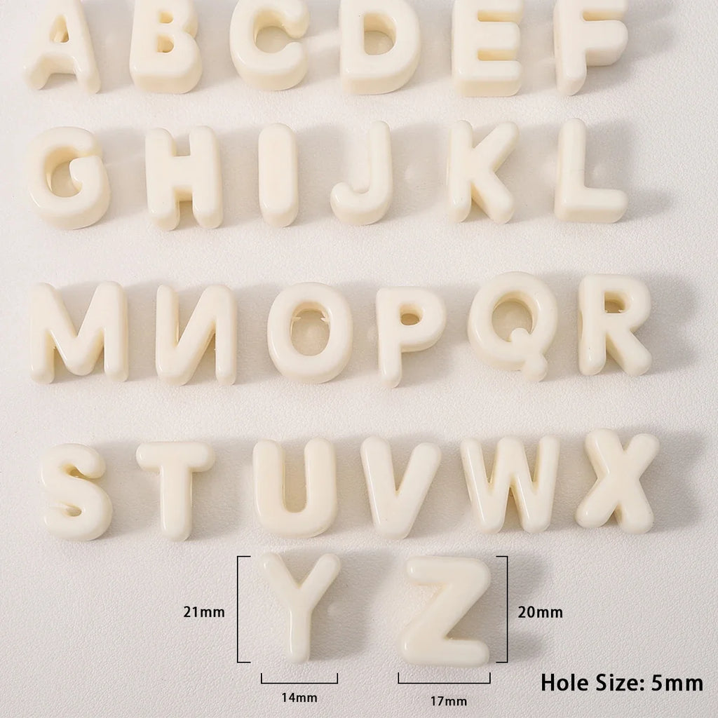 20pcs Beige Acrylic Large Hole Letter Loose Beads DIY Necklace Bracelet Mobile Phone Chain Bag Pendant Jewelry Accessories