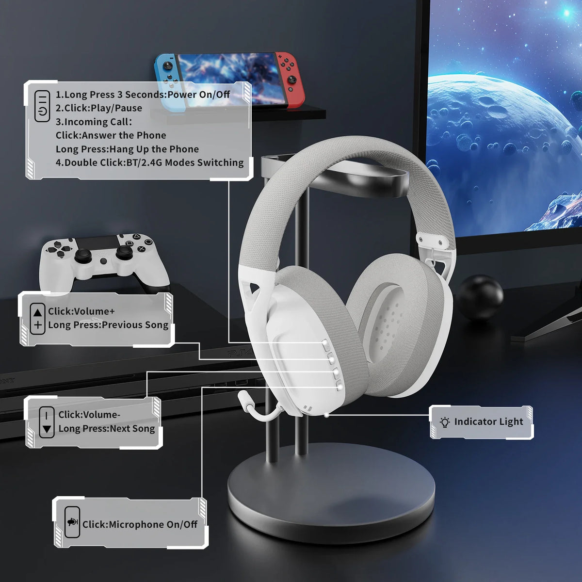 Attack Shark L80 Gaming Headset, Wireless and Wired