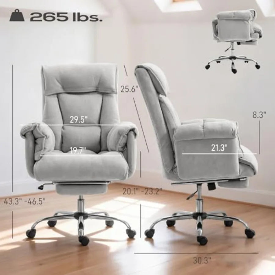 Executive Office Chair for Home or Office Use, Premium Mesh and PU Leather, Light Gray, Ergonomic Design with Adjustable Footre