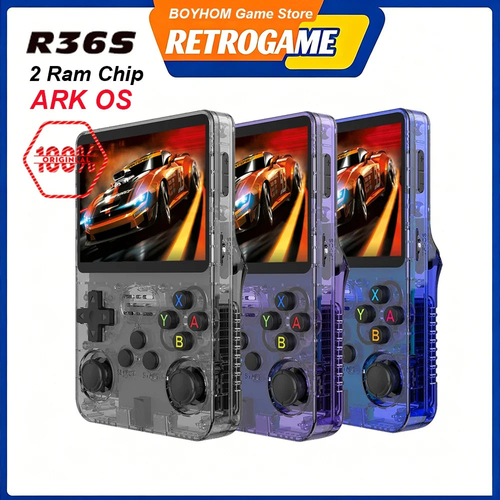 BOYHOM Original R36S Retro Handheld Video Game Console Linux System 3.5 Inch IPS Screen R35s Pro Portable Pocket Video Player 64GB Games 1G Ram