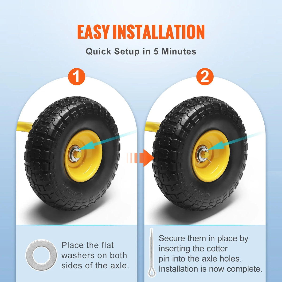 SucceBuy 2-Pack Solid PU Run-Flat Tire Wheel 10" Flat Free Tubeless Tires and Wheels for Dollies Garden Trailers Various Carts