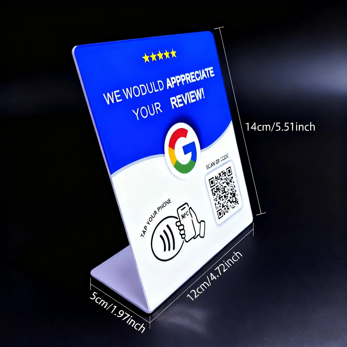 HACHANLUN Programmable NFC 215 QR code Google Review NFC Display rack 13.56Mhz Five Star Rating System Customer Feedback Tool