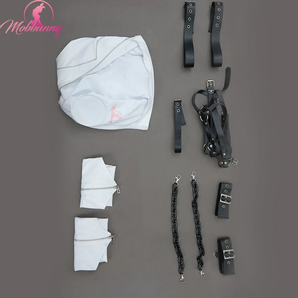MOBBUNNY C.C. Derivative Cosplay Costume Women Lingerie Bodysuit Cutout Bandage Bodysuit with Stockings for Christmas
