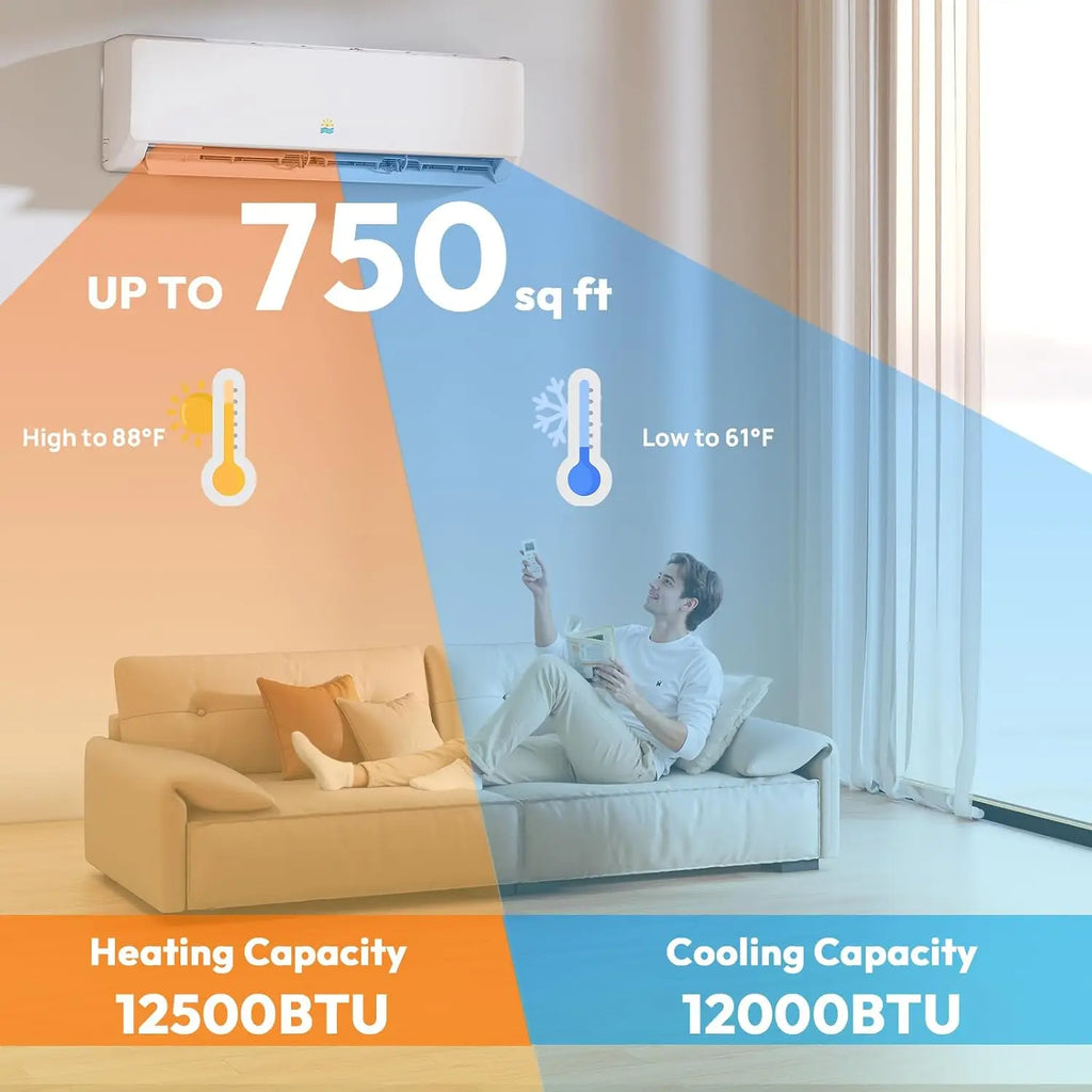 12000 BTU Mini Split Ac/Heating System, 19 SEER2 115V Air Conditioner Inverter Heating and Cooling, Wall Mounted, Custom