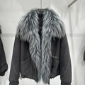 OFTBUY Women Suede Cropped Coat Oversized Real Fox Fur Collar Goose Down Jacket Winter Warm Drawstring Hem Daily Wear Outerwear