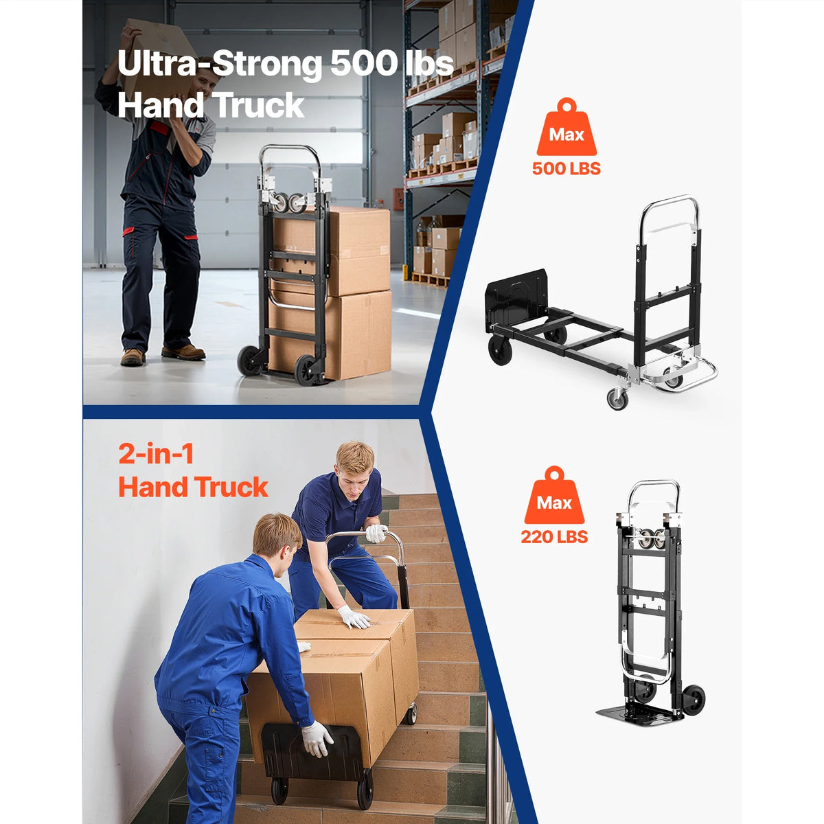 SucceBuy 2-in-1 Folding Hand Truck, 500 lb Capacity