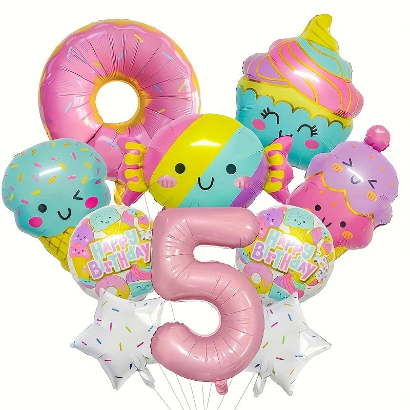 12pcs Ice Cream Balloons Sweet and Fashionable Birthday Party Decorations Pink Numbers for Candy Birthday Party Decorations Gift