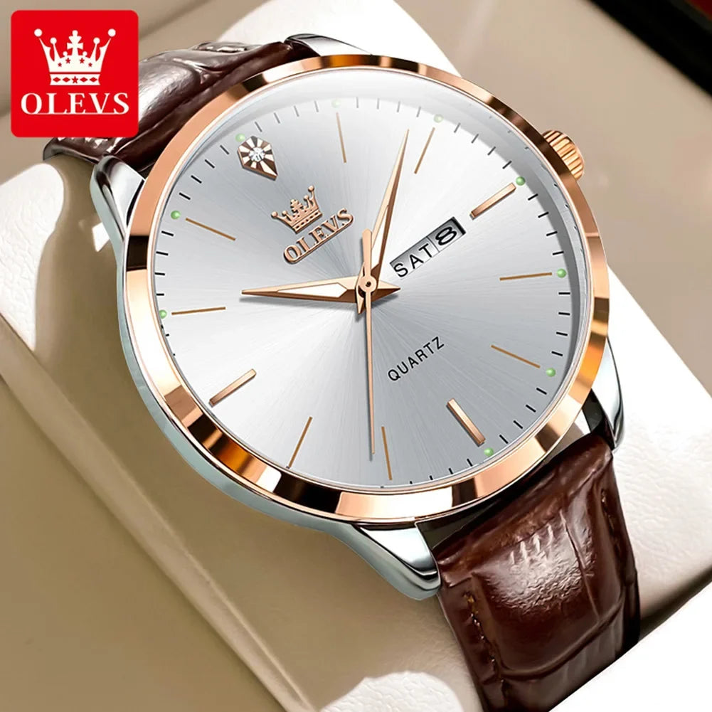 OLEVS 2935 Men’s Quartz Watch with Leather Strap and Calendar
