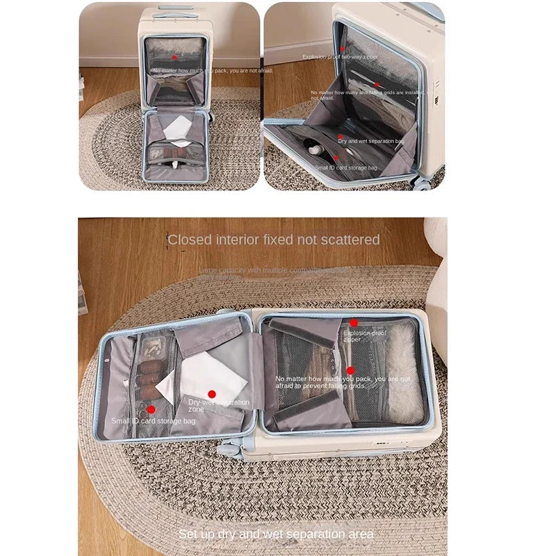 New Suitcase for Children Can Sit 20/22/24 Inch Ride on Luggage Front Opening Sturdy Thickened Travel Suitcase with Cup Holder