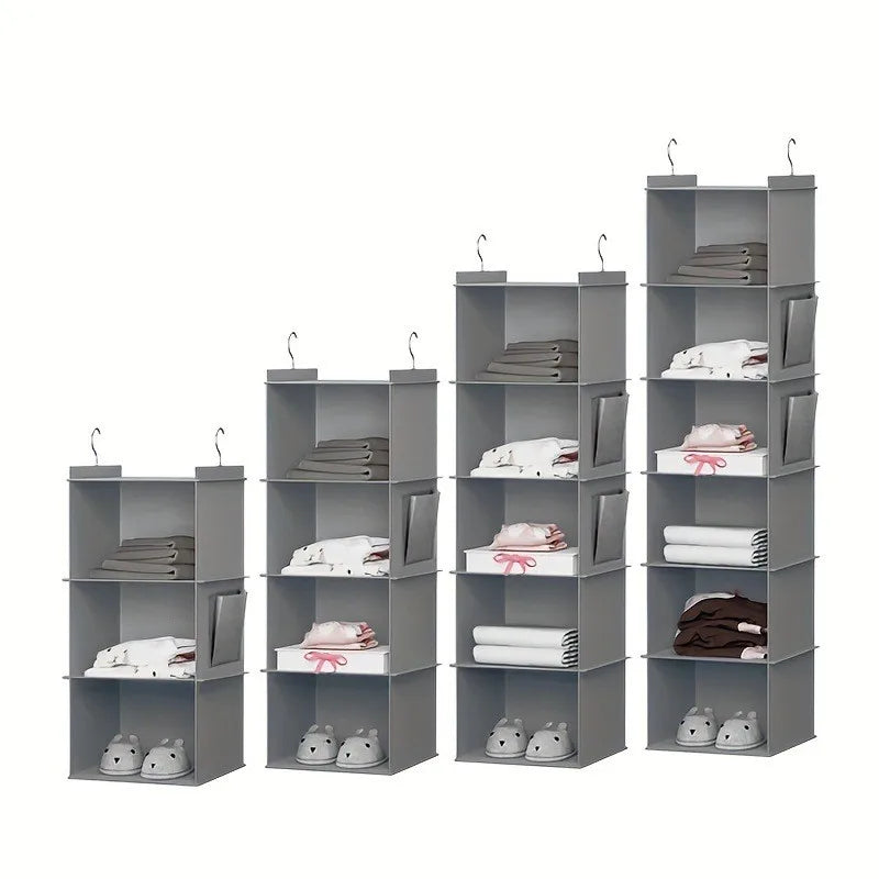 Hanging Closet Organizer and Storage, Foldable 6-Shelf Closet Hanging Storage Shelves with 2 Hooks for Shoe Cap Clothes Pants
