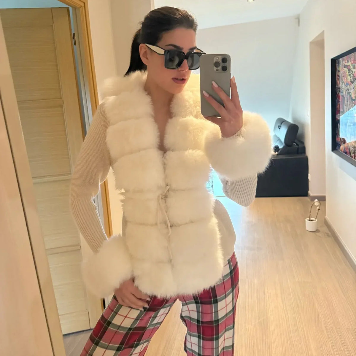 Women's Real Fox Fur Cardigan Jacket Spring and Autumn with Knitted Sweaters and Real Fox Fur Collar Women Raccoon Fur Cardigan