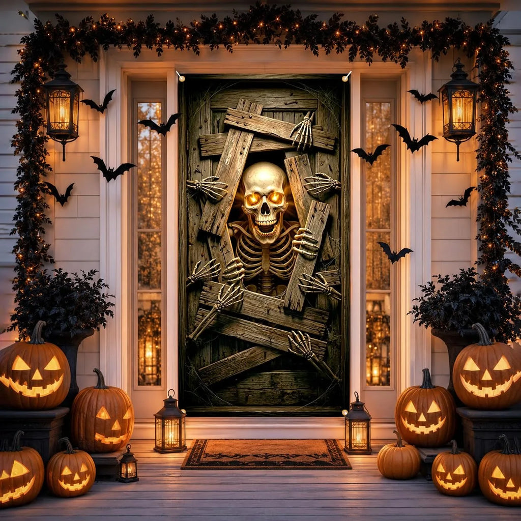 Halloween Skeleton Door Banner - Glowing Eyes, 90 x 180 cm
