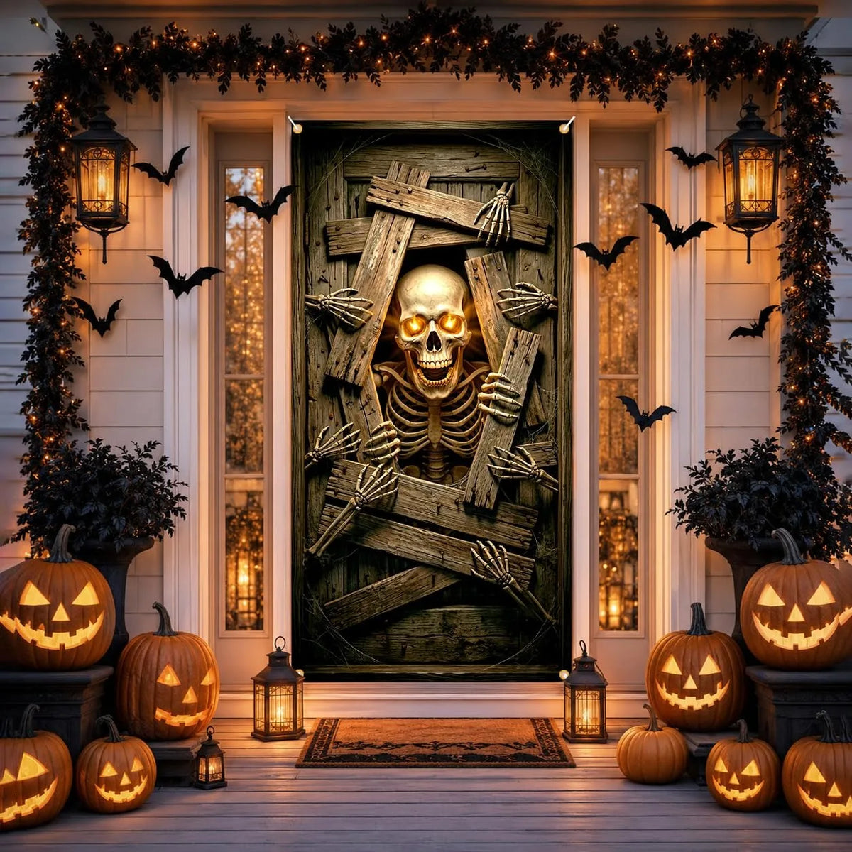 Halloween Skeleton Door Banner - Glowing Eyes, 90 x 180 cm