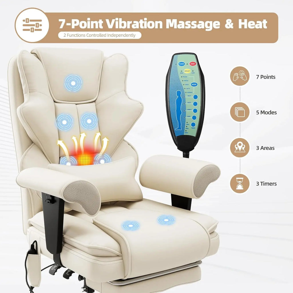 7-Point Massage Heated Office Chair with Footrest Ergonomic Adjustable Armrest for Office Study Gaming, Customized